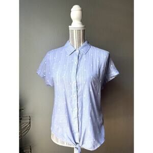 Anthropologie Cloth & Stone Blue & White Polka Dot Cotton Tie Front Shirt XS